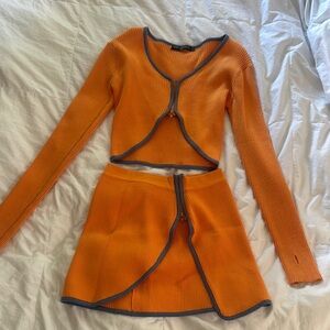 Orange and Gray Ribbed Two-Piece Set
